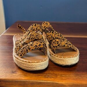 Qupid Tan and Black Leopard Woven Espadrille Sandals